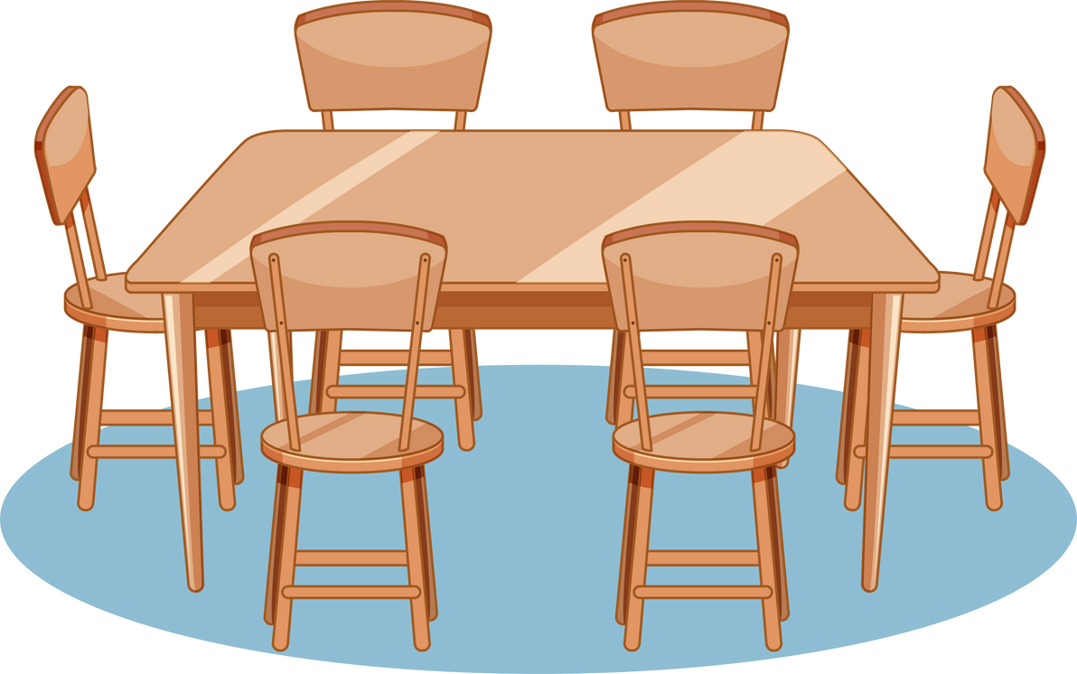A set of dining table and chairs on white background